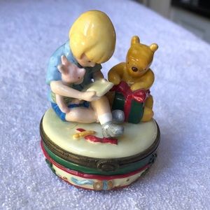 Vintage Large Disney Winnie the Pooh Porcelain Christmas theme box